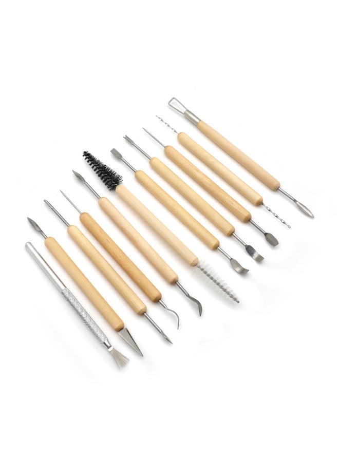 أدوات نحت الطين الفخاري الذكية بمقبض خشبي سيراميكي مكونة من 11 قطعة - Image 3